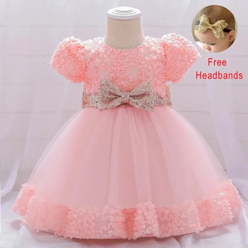 Fille robe infantile Gold Bow Wedding for kid baptême 1er anniversaire tulle fête se passer robe tout-petit princesse bébé vêtements vestido