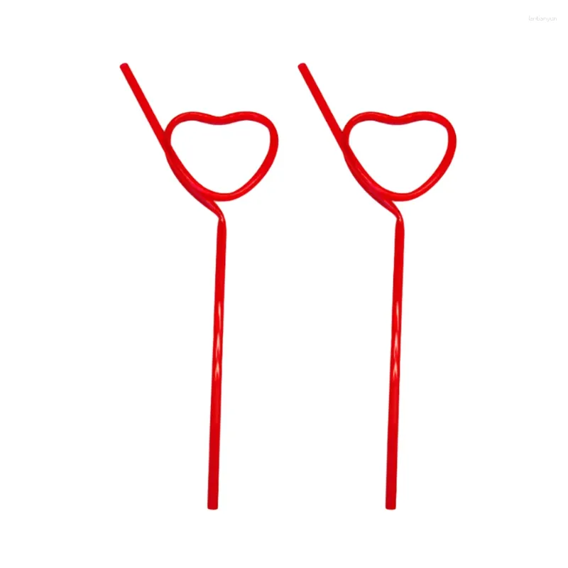 Boire des pailles 2 pcs coeur forme créative de mariage paille cocktail art en plastique dur boisson sweb bar pour la fête (rouge)