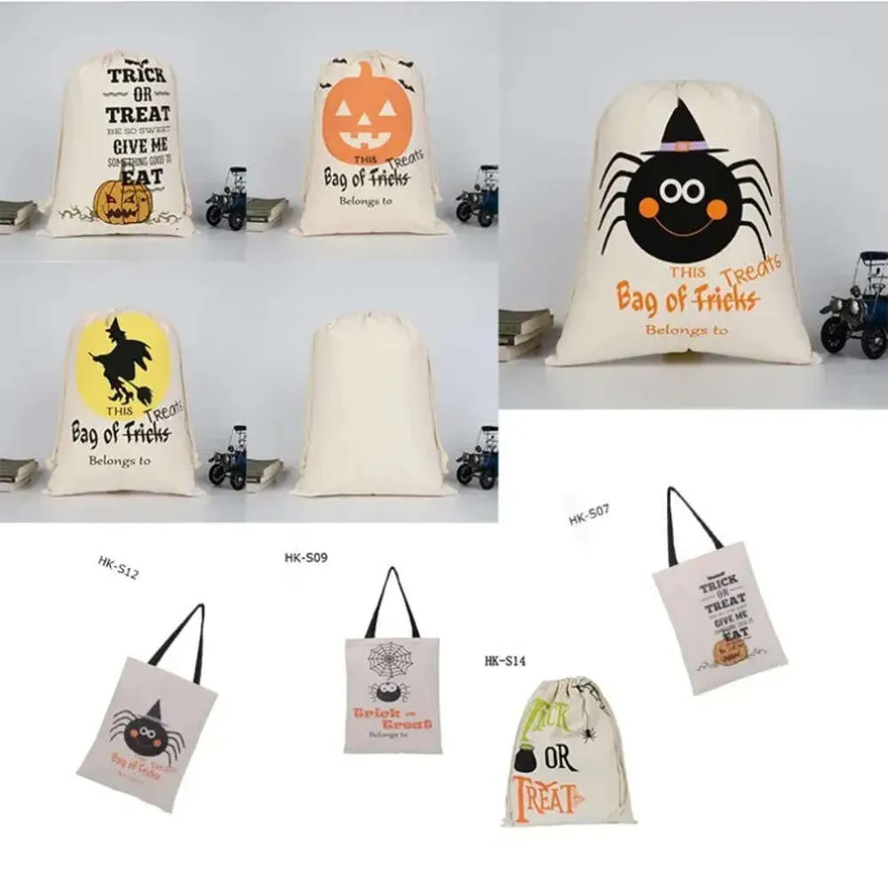 Canvas Cotton Bag Party Tote Halloween Candy Gift Sack Trick eller Treat DrawString Bags Festival Parties Supplies 1010 S