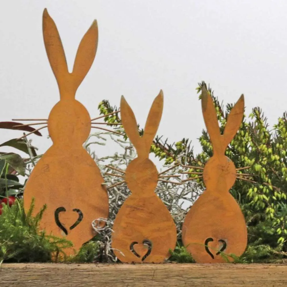 Rusty Pâques Iron Rabbit Egg Silhouette Cross Garden Insert Courtyard Decoration