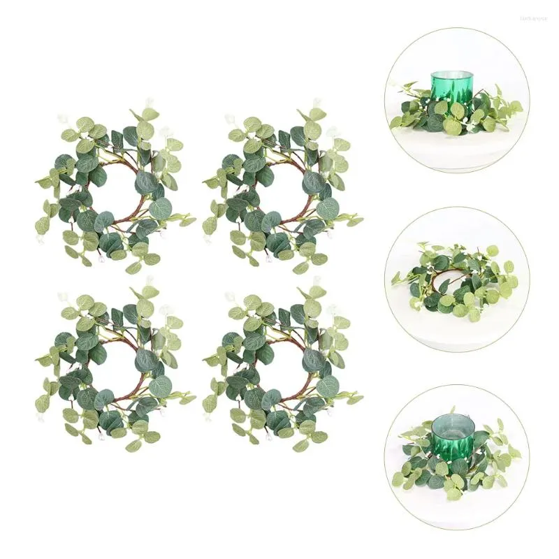 Fleurs décoratives 4 pcs Eucalyptus Couronne d'anneau de mariage rustique décor country décorations vert feuilles