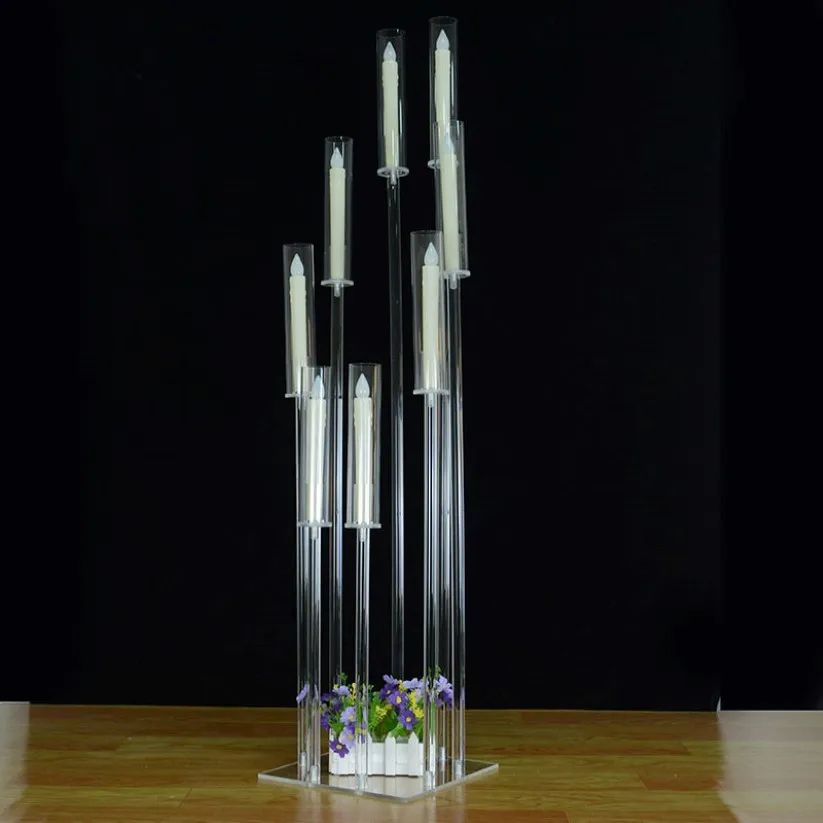 50 tum hög Candelabra Crystal Candelabra Wedding Centerpieces Akryl Clear Candle Holder Decorative 8 Arm Candle Holder 302h