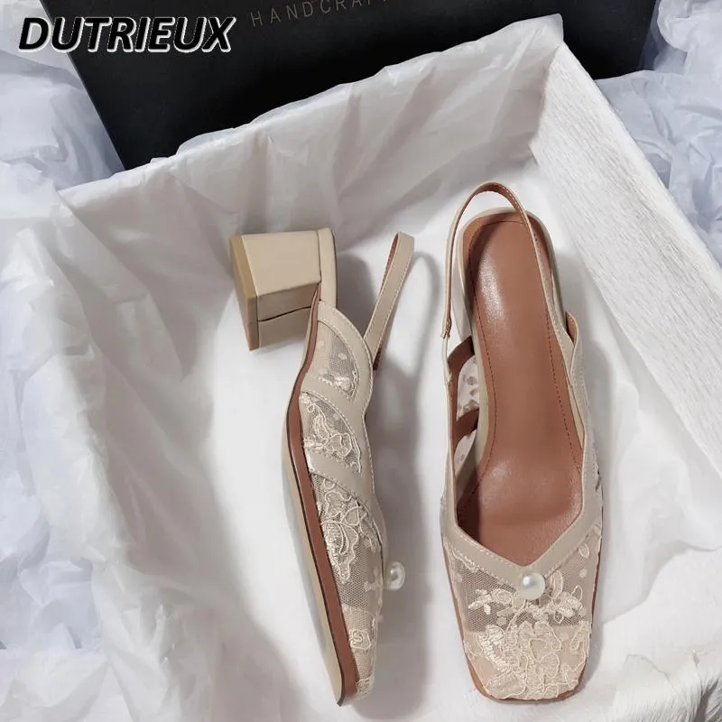 Sapatos casuais doces fofos estilo francês estilo branco renda simples fechada sandálias feminina 2024 primavera verão elegante para mulheres