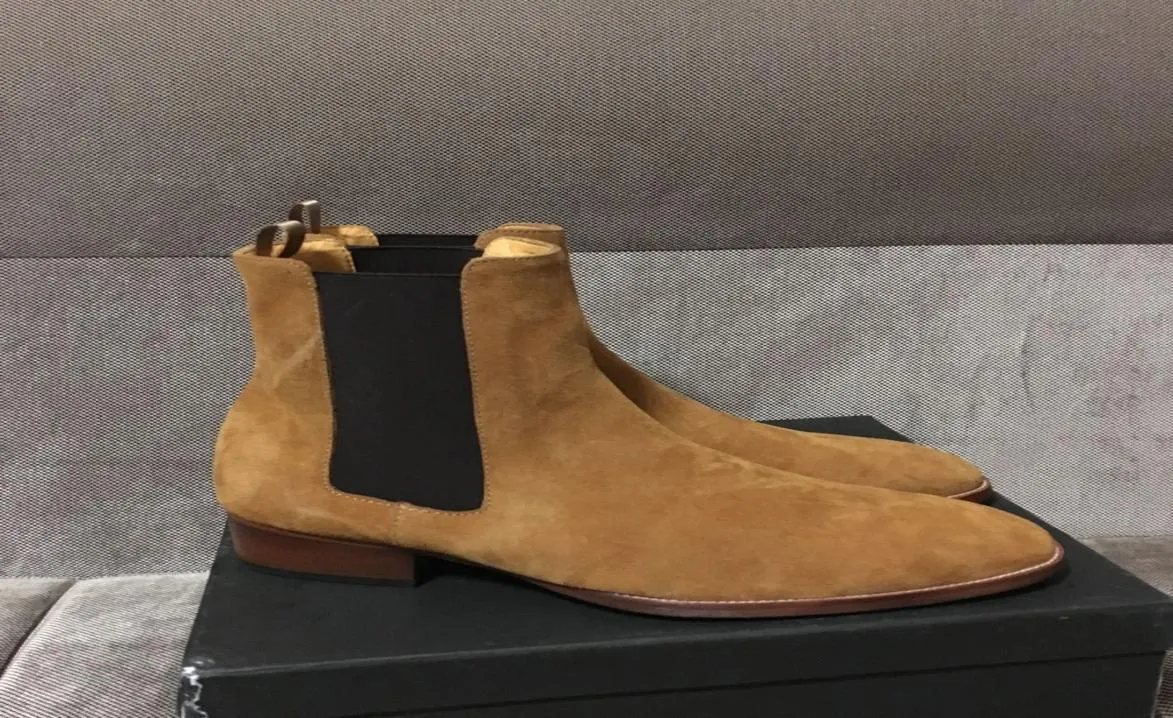 Настоящая картинка роскошная знаменитая дизайн индивидуальная мужчина париж замшевая кожа Slipon Boots Chelsea Подличная кожаная обувь SLP3388108