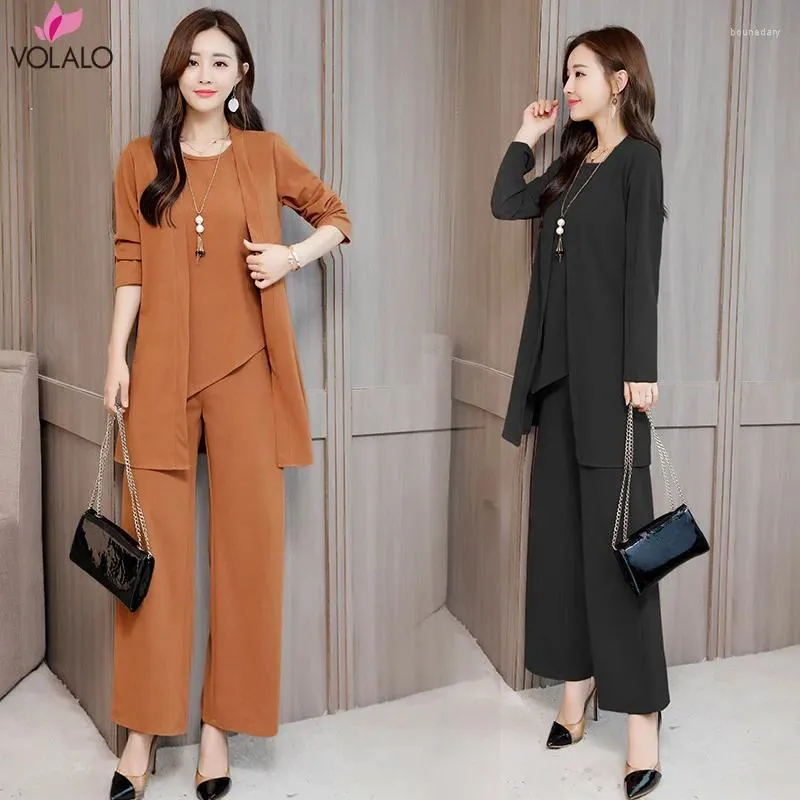 Women's Two Piece Pants VOLALO 5XL Autumn Woman's Tops And Three Pieces Sets O-Neck Full Sleeve Loose Fashion Pullovers