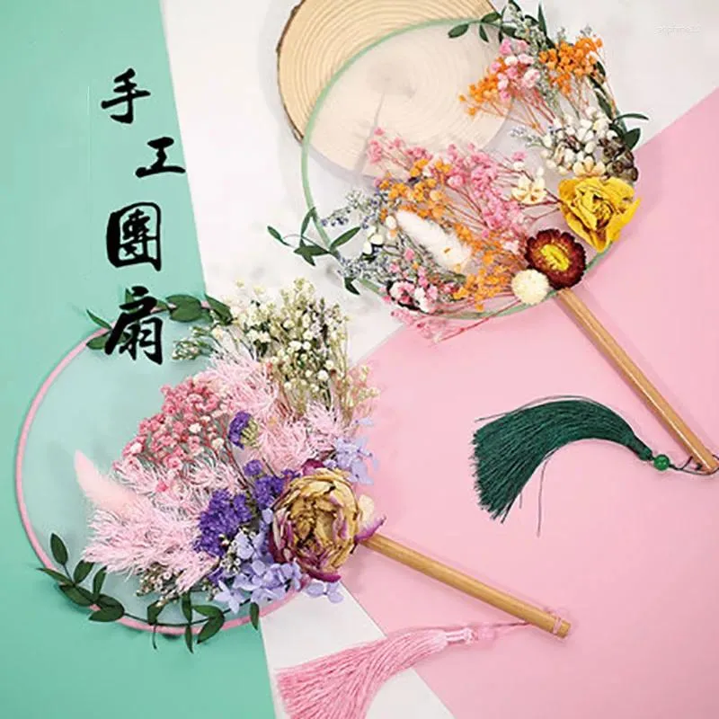 Dekorative Figuren natürliche getrocknete Blumen Fans DIY Kit Malerei Round Hand Craft Making for Hanfu Home Dekoration Party Hochzeit Hochzeit