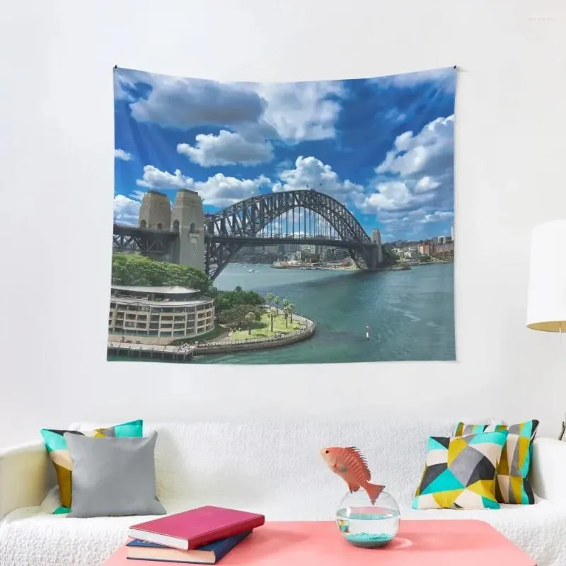 Tapestries Sydney Harbour Bridge sotto un arazzo del cielo blu sulla sala decorazione delle pareti sala