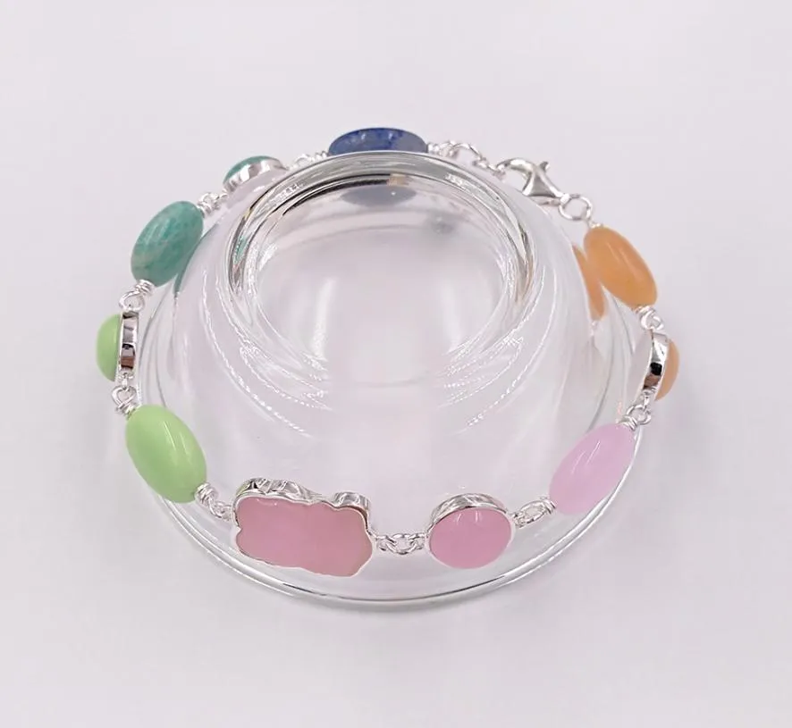 New Color Bracelet With Gemstones Authentic 925 Sterling Silver bracelets Silver Fits European bear Jewelry Style Gift Andy Jewel 8354096