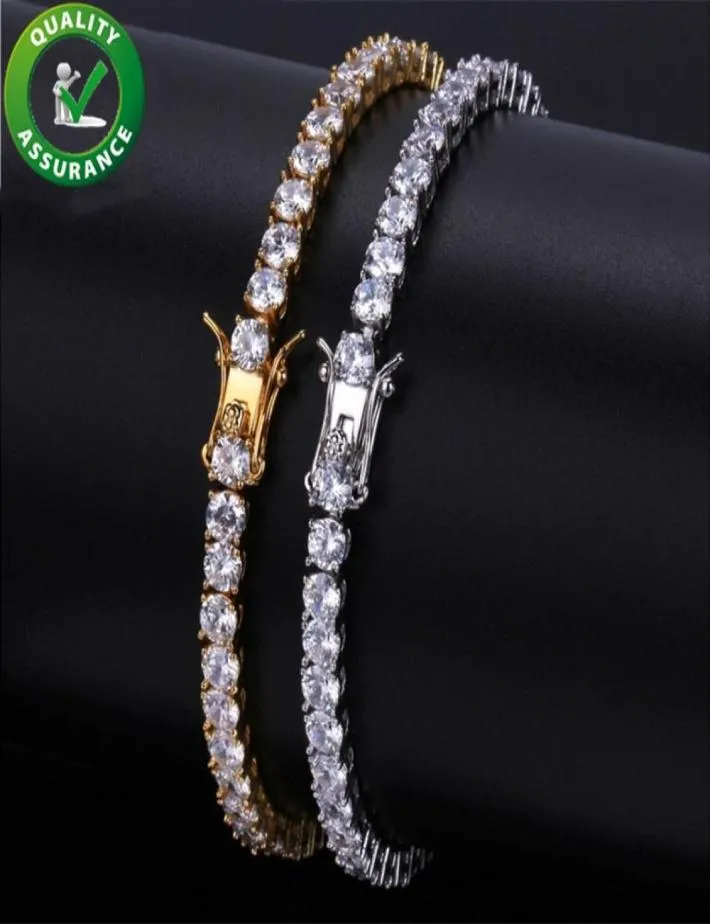 Bracelets masculinos Iced Out Tennis Chain Bracelet Jeia Hip Hop Material de cobre Gold Silver Rose Box Clop Cz Bangle L9408954