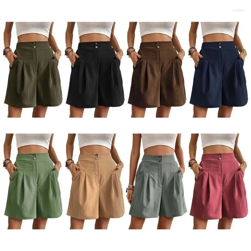 Short féminin Pantalon court à taille haute coton avec deux poches pour fille dropship