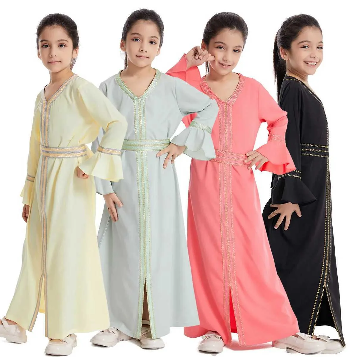 Etniska kläder barn lång sömn ung muslimsk klädflicka kaftan islamiska Mellanöstern arabiska sydostasiatiska tjejklädsel2405