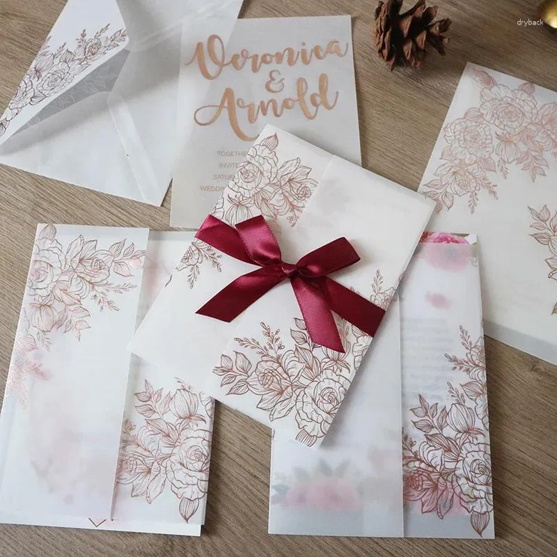 Gift Wrap 196x138mm Rose Pattern European Stamping Envelope For Invitation Wedding Business High-grade Postcard Giftbox Pocket Packing