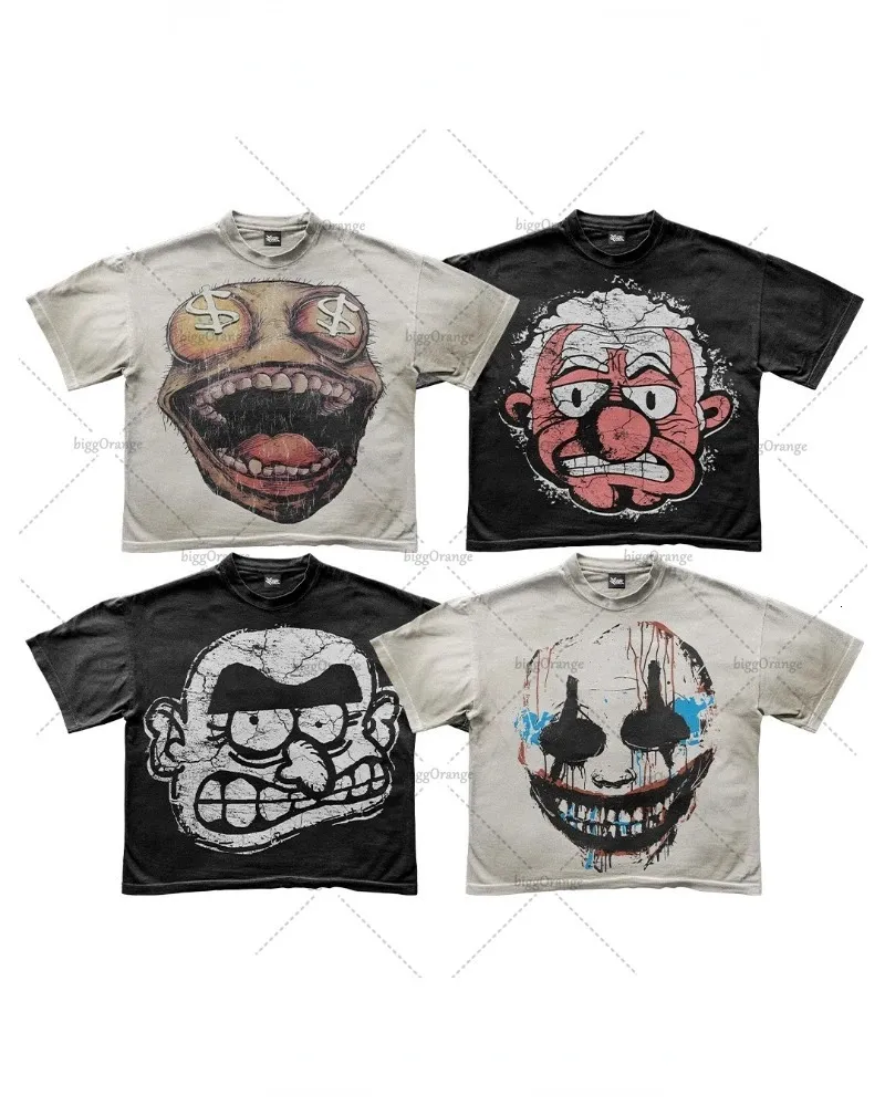 Gothic American rétro surdimensionné T-shirt Men Y2K Cartoon Imprimé des hommes à manches courtes Spoof Punk Street Casual Loose Top Femmes 240511