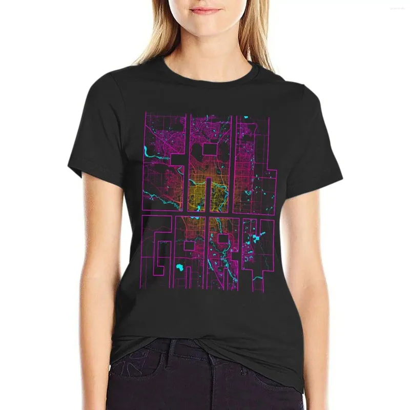 Женские поло в Калгари -Сити Карта Канады - Неоновые футболки графики графические футболки черные T для женщин