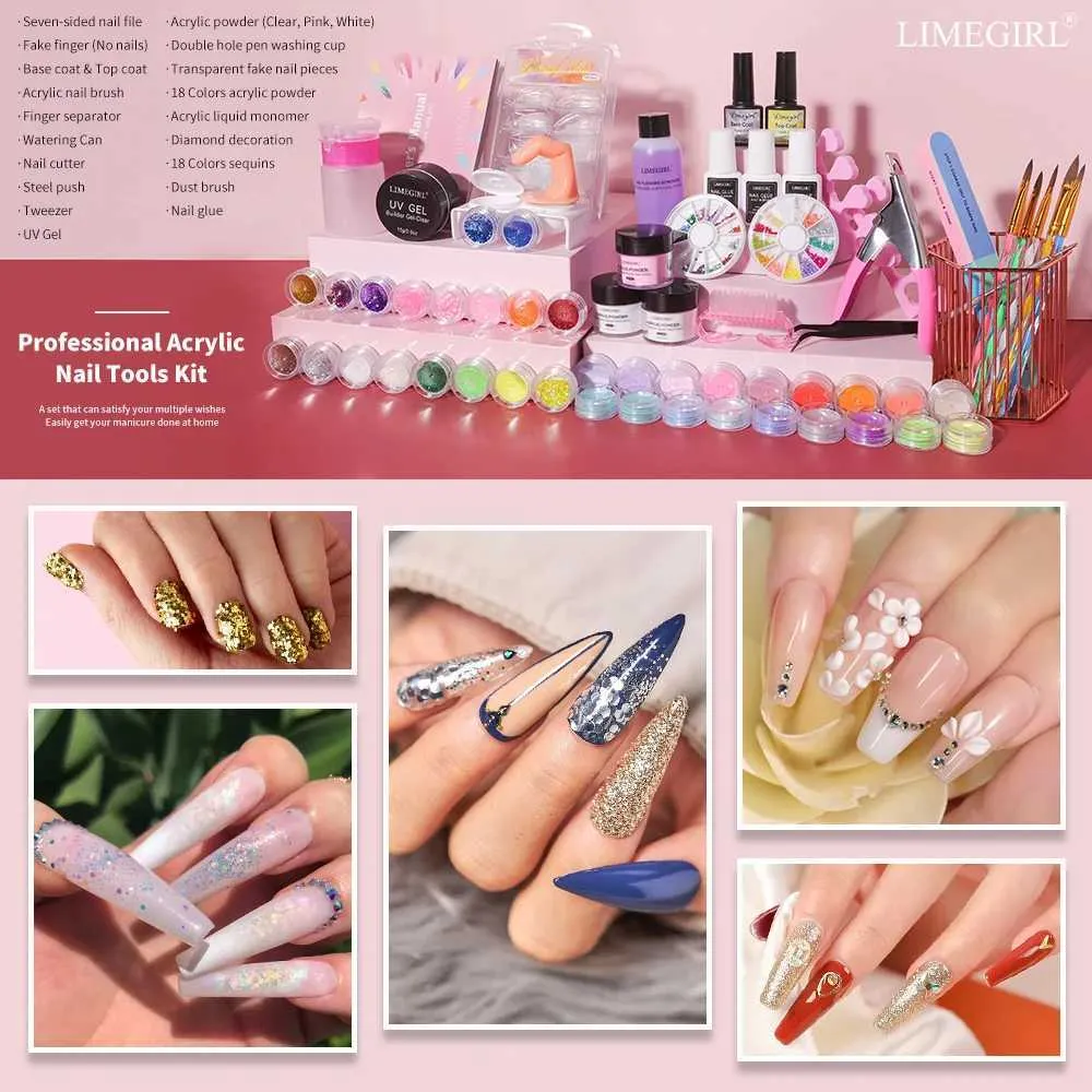 Kits de arte unhas líquido de cristal com pó de acrílico Conjunto de pó LNCLUSA Branca Kit de acrílico transparente em pó