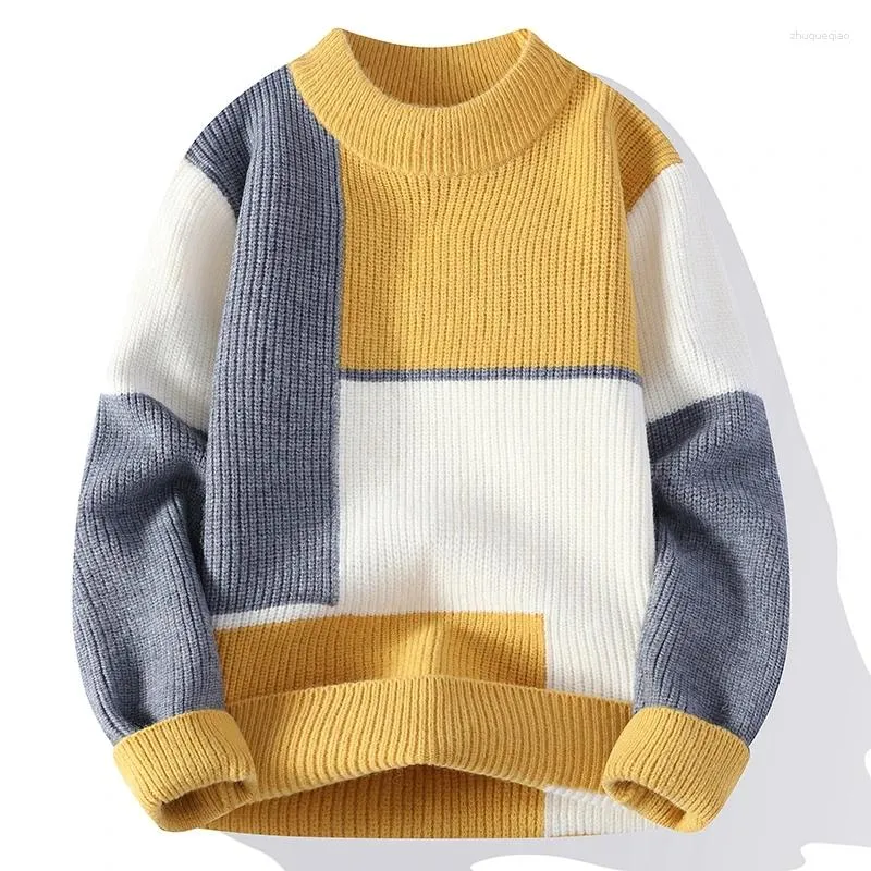 Мужские свитера с цветным вязаным свитером высокого качества толстовки с теплы