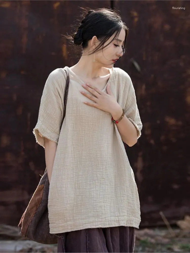 Camiseta feminina t-shirt fino 24 algodão de verão e produto dupla camada de bambu nó tampo de cor frita