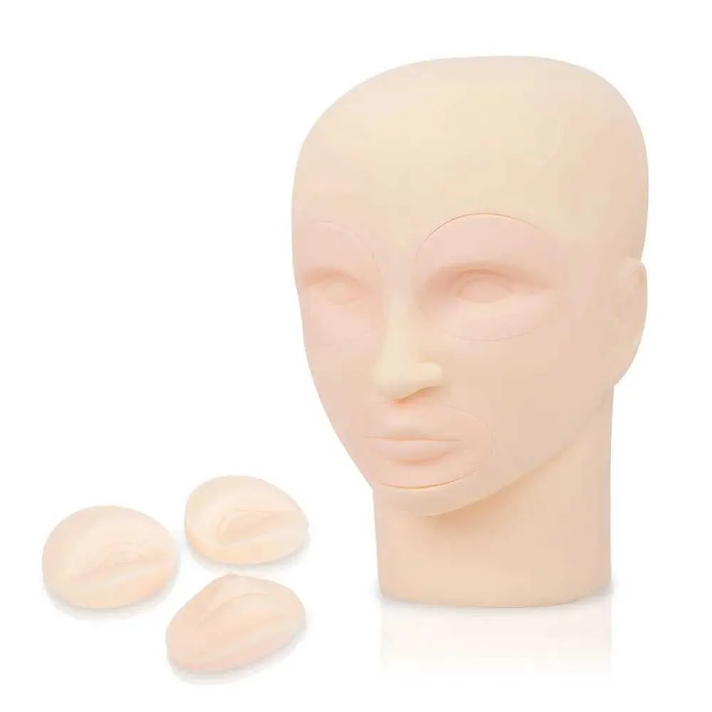 Mannequin Heads Professional 3D Permanent Makeup Human Model Head Tattoo Training med 2 st ögon+1 st mun Q240510