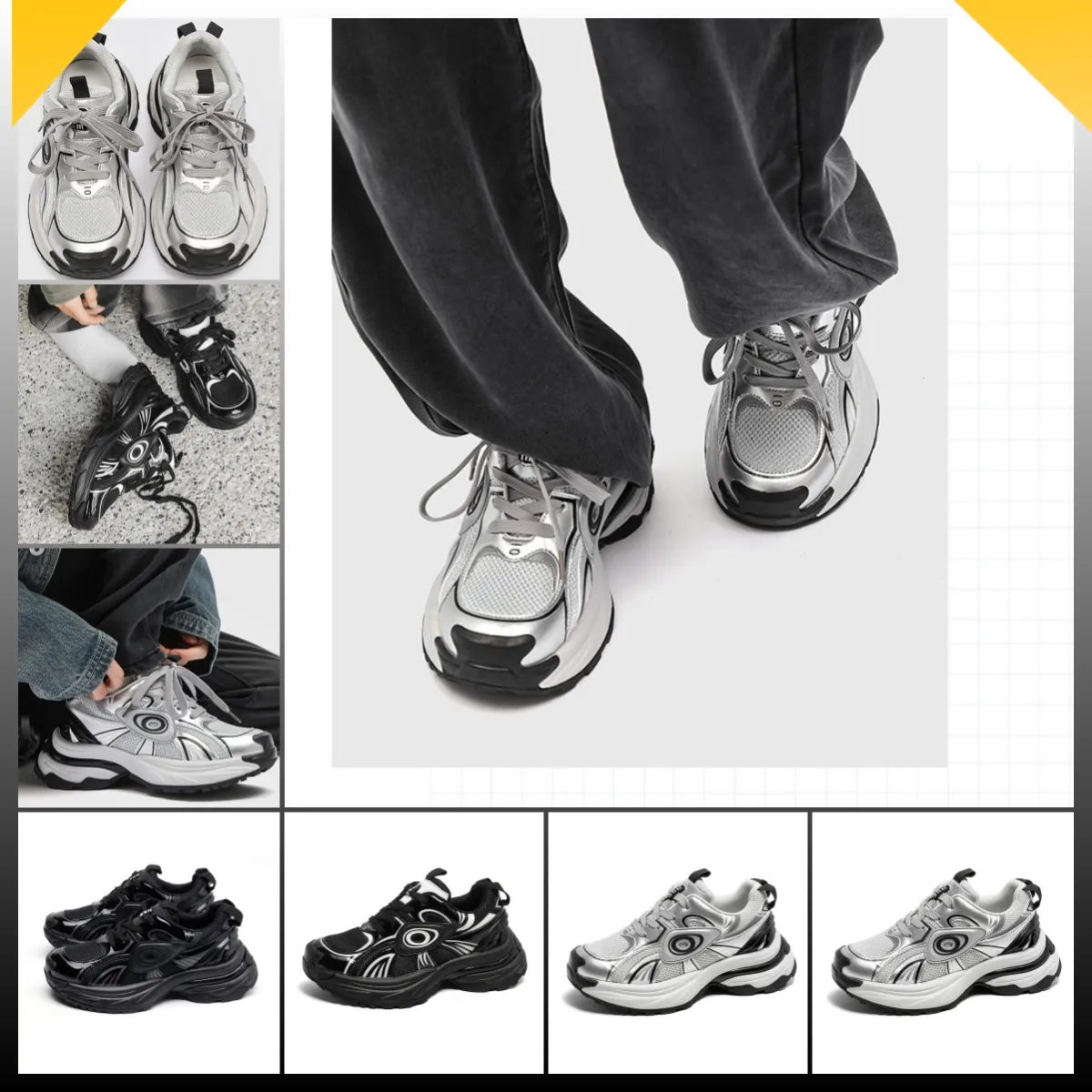 Chaussures de papa à semelles épaisses populaires Femmes Nouvelles chaussures décontractées de Chine-Chic Sneakers à lacets blancs baskets à quatre styles
