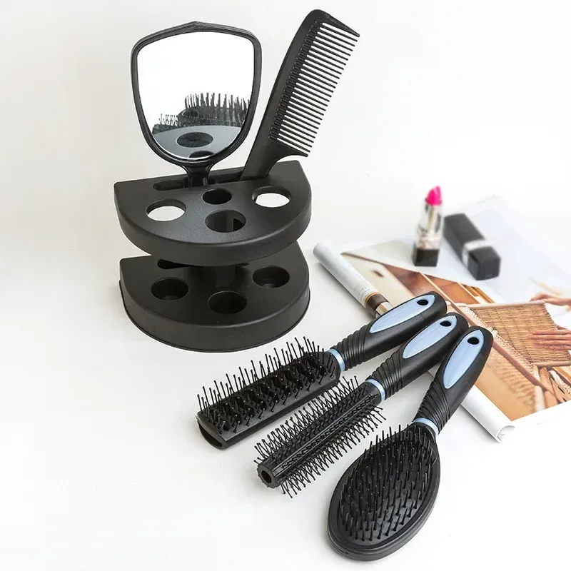 In Stock Salon Styling Set Frauen Reisen Make-up Erwachsener Haarbürste mit Halter Home Tragbares Antistatik-Kämpfer Spiegel-Werkzeug