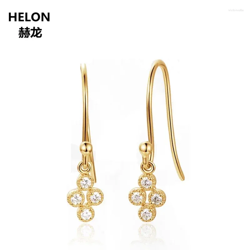 Boucles d'oreilles en peluche solide 14k Jaune Femmes SI / H Diamants naturels à coupe complète Drop UNIQUE BIELLRY ART DÉCO GFIT