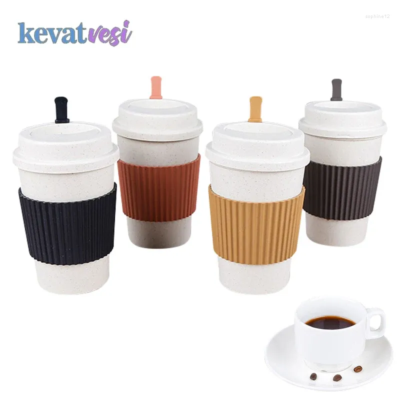 Tasses 500 ml tasse de café avec couvercles blé paille de voyage à eau tasse de boisson pour le camping extérieur randonnée pique-nique couple à thé portable tasse de thé