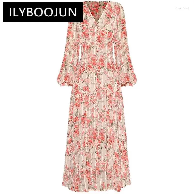 Vestidos casuais ilyboojun moda lanterna feminina de decote em V longa de manga longa Slim Fit