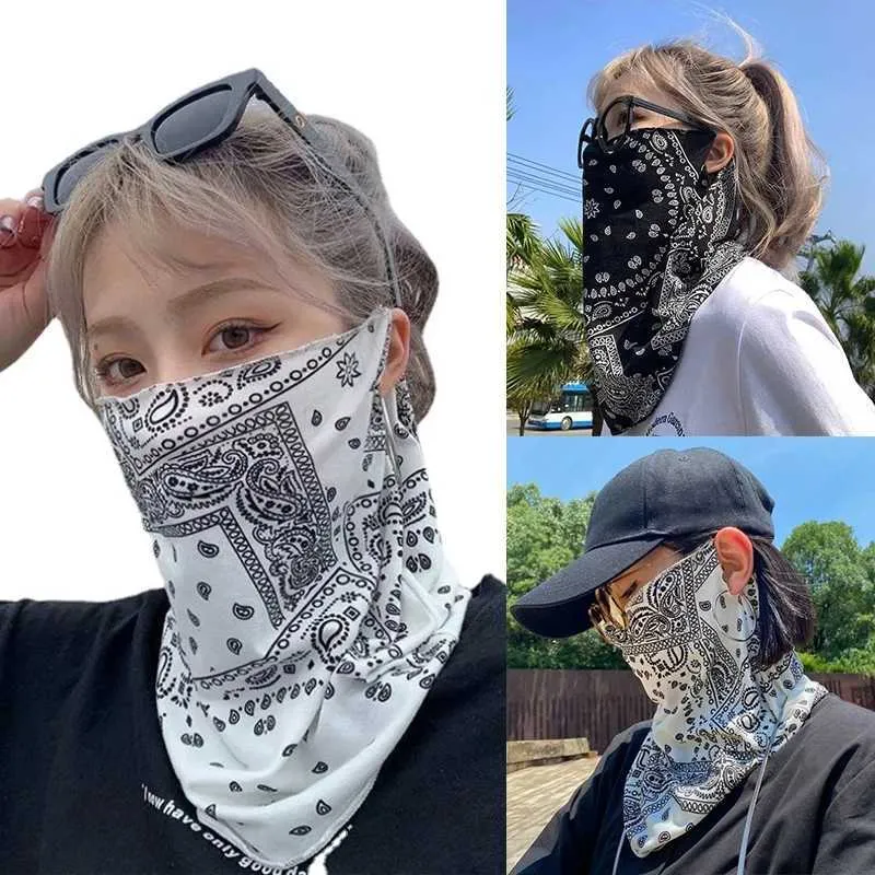 Máscaras faciais da moda punk protetora solar máscara facial masculino verão e alterações de proteção contra os ouvidos da UV Hip Hop Esportes de bicicleta ao ar livre lenço de ombro Q240510