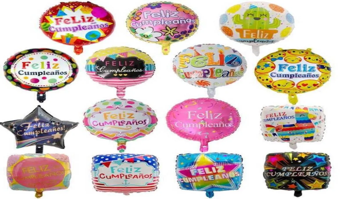 50pcs 18inch ballons en feuille espagnole Feliz Cumpleanos Mylar Hélium ballon joyeux anniversaire décoration rond baloes air globos 26611728