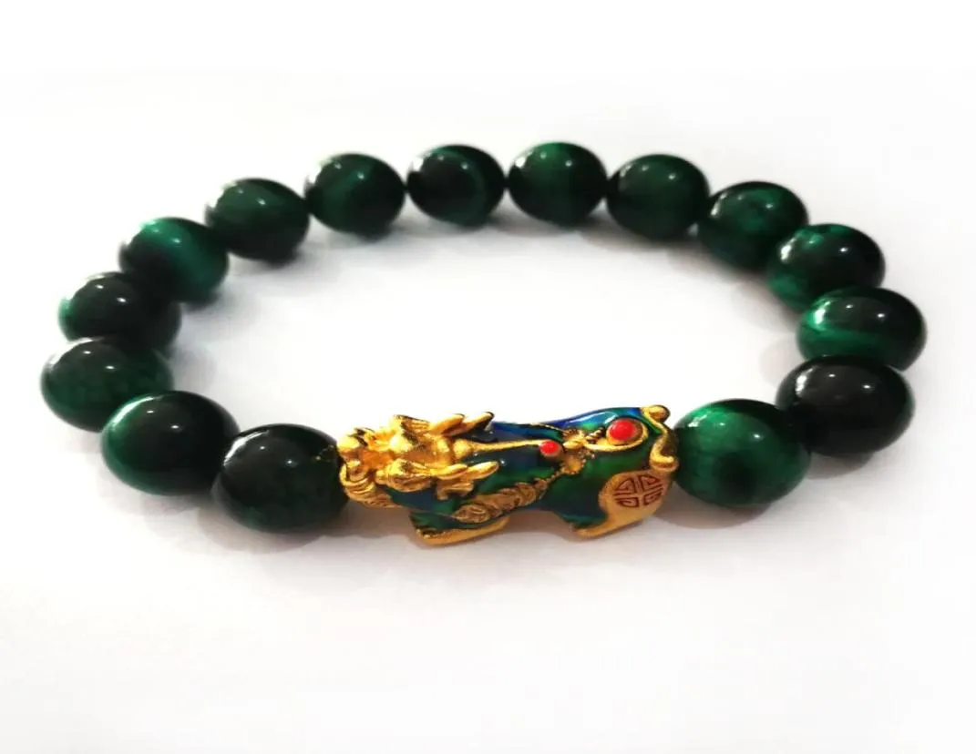 Mode -imitatie goud verandert kleur rijkdom pixiu met groene tijger eye kralen feng shui armband Transfer Lucky Jewelry4496165