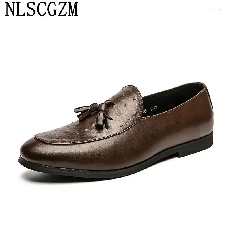 Dress Shoes Slip On Men Tassel Brown Leather From Italy Loafers For Office 2024 Chaussure Mariage Zapatillas