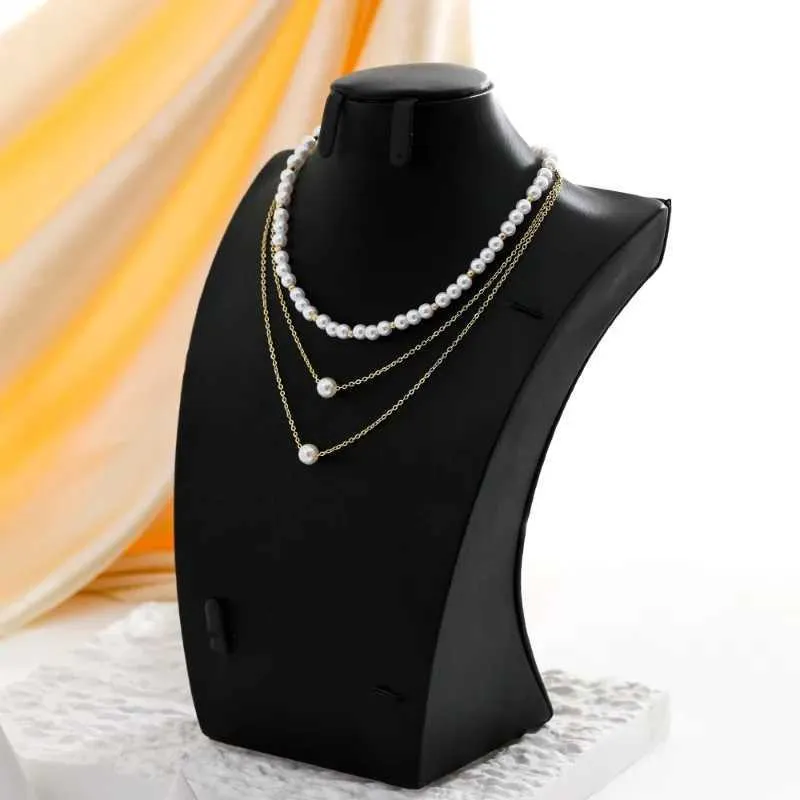 Colliers de pendentif Minar 2024 Vente chaude Collier de perle d'imitation à trois couches pour les femmes Bijoux de mariage en cuivre plaqué d'or 14K
