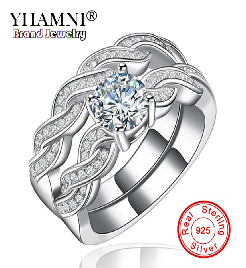 Yhamni Fine Jewelry Classic Marquise CZ Diamond 2 Anelli Siemi solidi 925 Gioielli per feste nuziali a banda d'argento per donne KR127708810