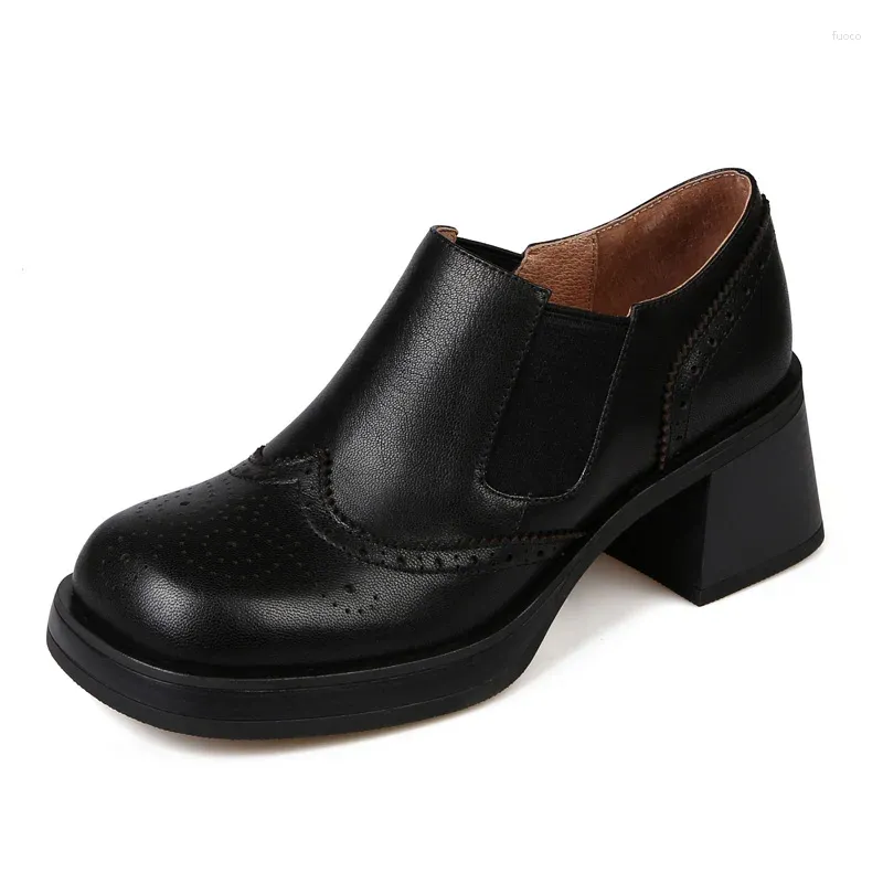 Chaussures habillées femmes cm talons hauts authentiques en cuir smallhut 2024 printemps noir marron carré talon talon élégant dame rond