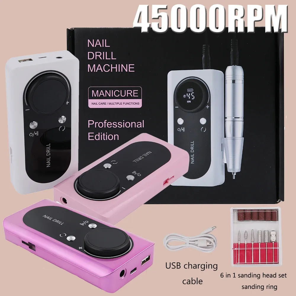 45000 giri / min USB USB Drano per unghie ricaricabile manicure Macchina Professional Gel Remover Set Art ART VOCE 240509