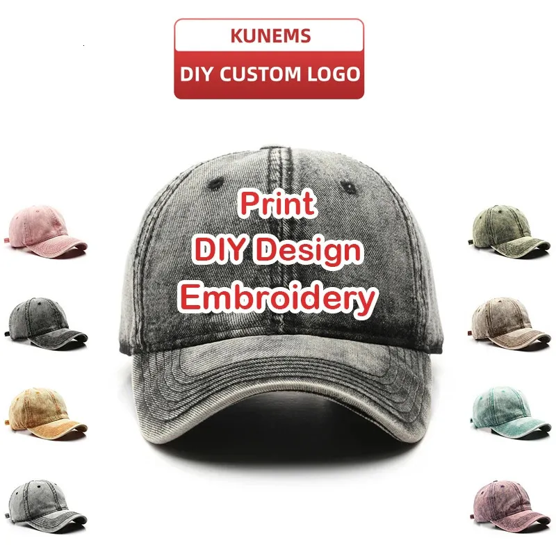 Kunems Personnalisé Hat à café Broidered Fashion Jeans Baseball Hat Mens and Womens DIY Design lavage Coton Sunhat Unisexe Wholesale 240507