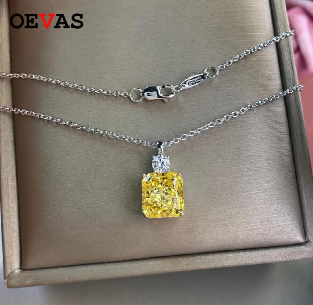 Oevas 100 925 STERLING Gümüş Pırıl Pırıl 910mm Buz Kesme Topaz Yüksek Karbon Diamoind Kolye Boynalce Kadınlar için Parti Fine Jewelry7820584