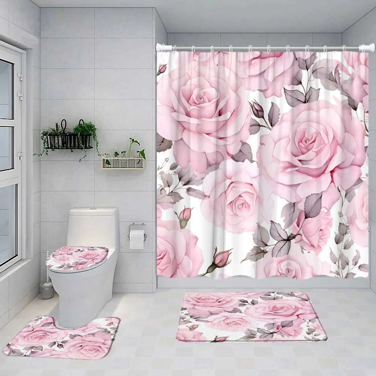 Rideaux de douche fleurs de salle de bain floral rideau ensemble aquarelle de fleur de fleur