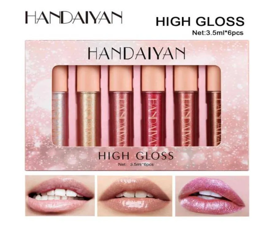 6 pcs à lèvres Gloss Set Shine Red paillettes à glissière Clear Jelly Lipstick Long Lasting Gel base hydratant imperméable maquillage Cosmetics Handaiya2508105