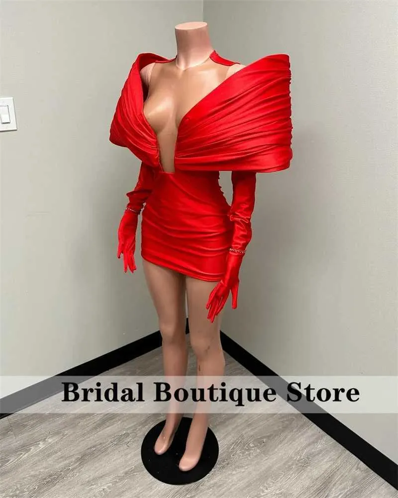 Basic Casual Dresses Amazing New Arrival 2024 Red Ball Dress with Two Gloves on Shoulders Birthday Party Cocktail Dress Robe Customized by De BalL2405
