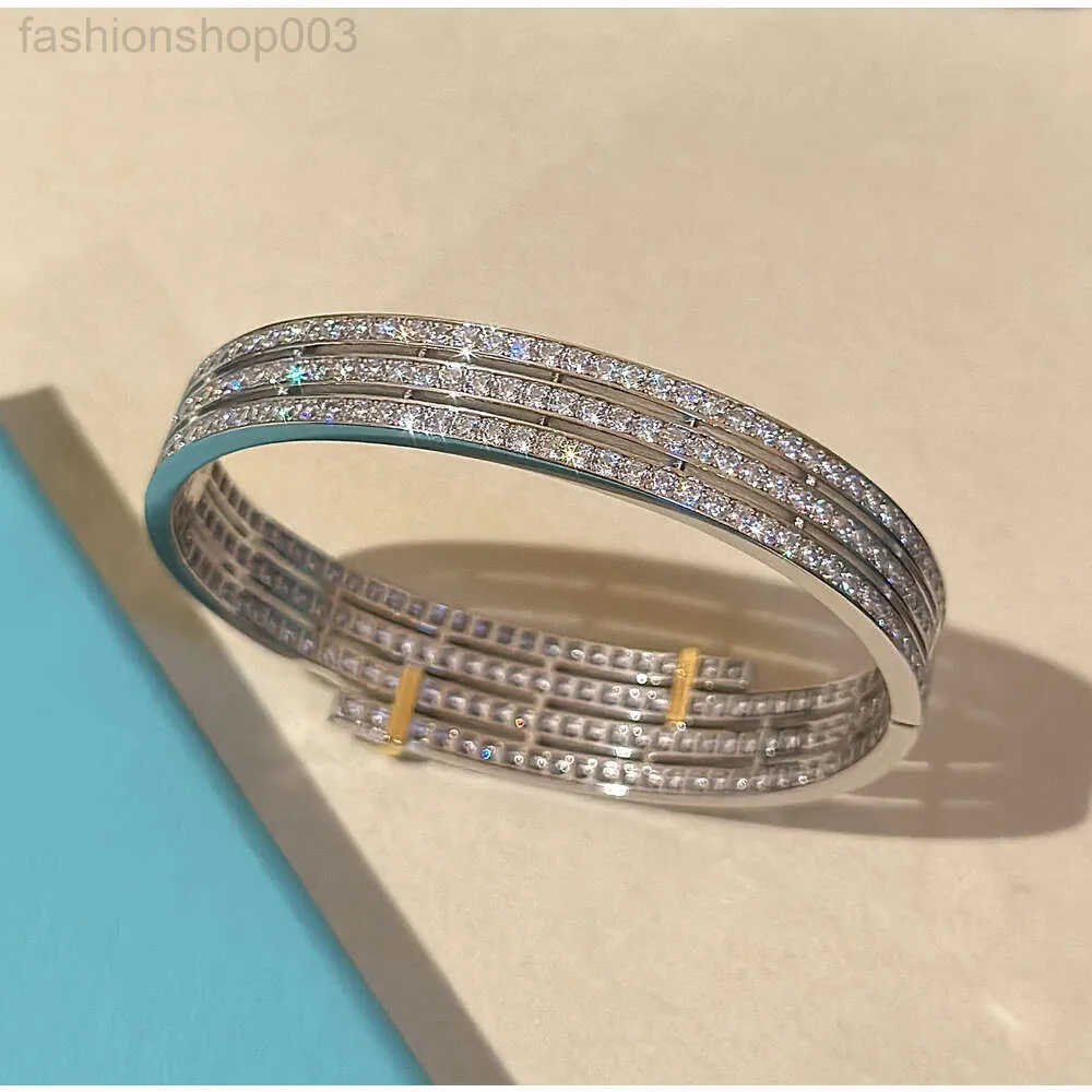 Desginer TiffanyJewelry Bracelet S925 STERLING SILVER T HOME Eシリーズ4列ダイヤモンドブレスレットフルダイヤモンドハイエンドグランドファッションスタイルライトラグジュアリーと汎用性
