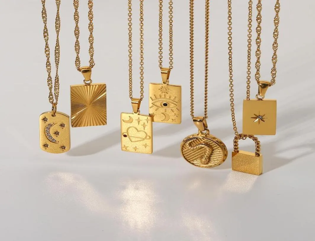 Colliers pendants 18 carats en acier inoxydable plaqué aile grecque grec collier carré shina mythe tarot Signet pour les femmes1969686