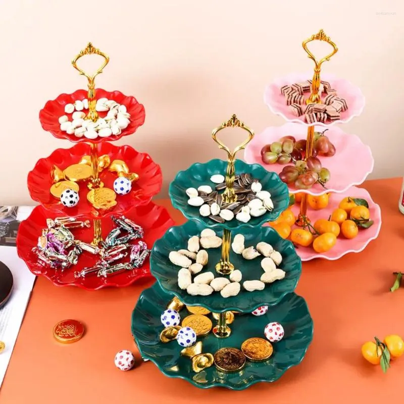 Assiettes à 3 niveaux Plaque de fruit Cupcake Stand Solder Desserts Snack Candy Buffet Tower pour le plateau de dessert de gâteau de fête de mariage