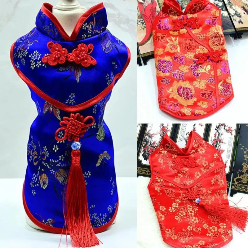 Habitant pour animaux de compagnie Tang Tang Floral Imprimé chinois Chinois Chemise Cheongsam sans manches pour l'été