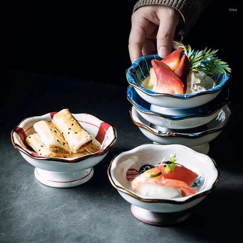 Миски лотосот рот рот высокий миску японская ретро-керамическая антикансомазоазоляция ресторанная тарелка и