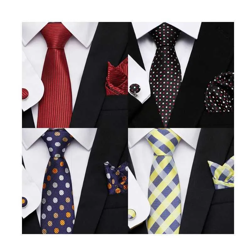 Boyun kravat seti toptan kravat mendil cep kareleri manşet seti kravat kravat kravat erkek giyim aksesuarları polka nokta fit grubu