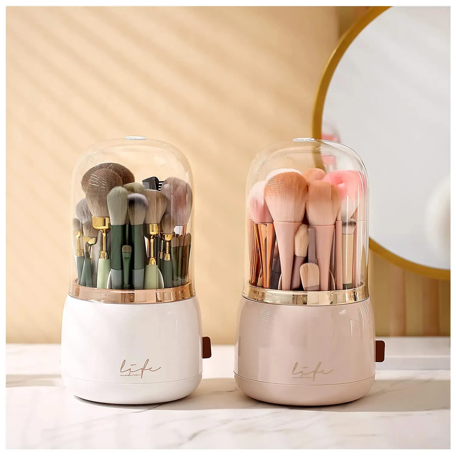 360° Rotating Makeup Brushes Holder With Lid Lipstick Organizer Cosmetic Storage Make Up Tools Box Jewelry Pencil Case Container 240429