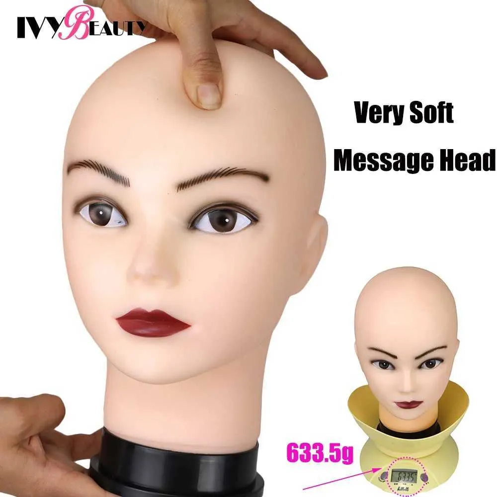 Mannequin Heads Soft Silicone Balding Human Body Model for Wig Training Head Cosmetics Massage and Makeup Q240510