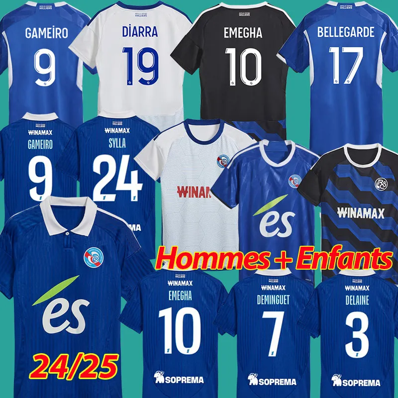 2024 2025 rc estrasbourg emegha jerseys de futebol DemiMinguet bellegarde gameiro sahi dion maillot de Foot 23 24 25 Mothiba lienard diarra sylla aholou camisa masculina kit infantil