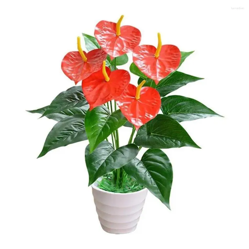 Fleurs décoratives Kunstmatige Bloem Moyie Bladeren Anthurium Rood Groen Simulatie Office Home Party décoratie Accessères